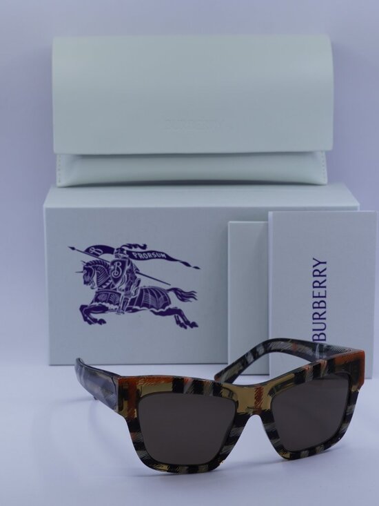 Burberry BE4449 4146/73 Cat Eye Sunglasses - Check Sand/Grey main image 5